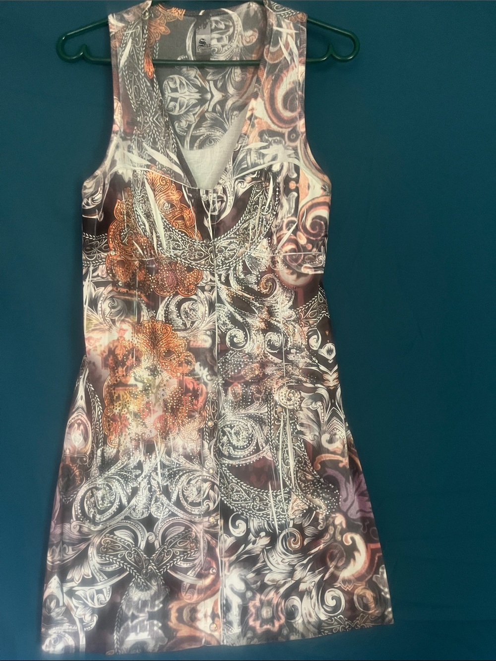 S-Twelve Boho Floral Paisley Sleeveless Mini Dress in Black, White, Copper
